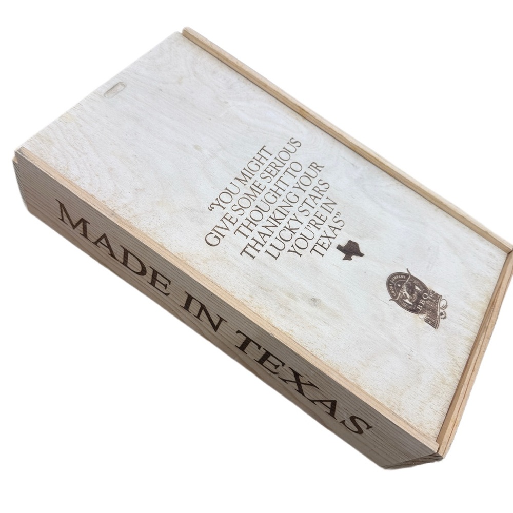 Rare vintage made in Texas slide top storage box Wooden Texas Themed wine Box